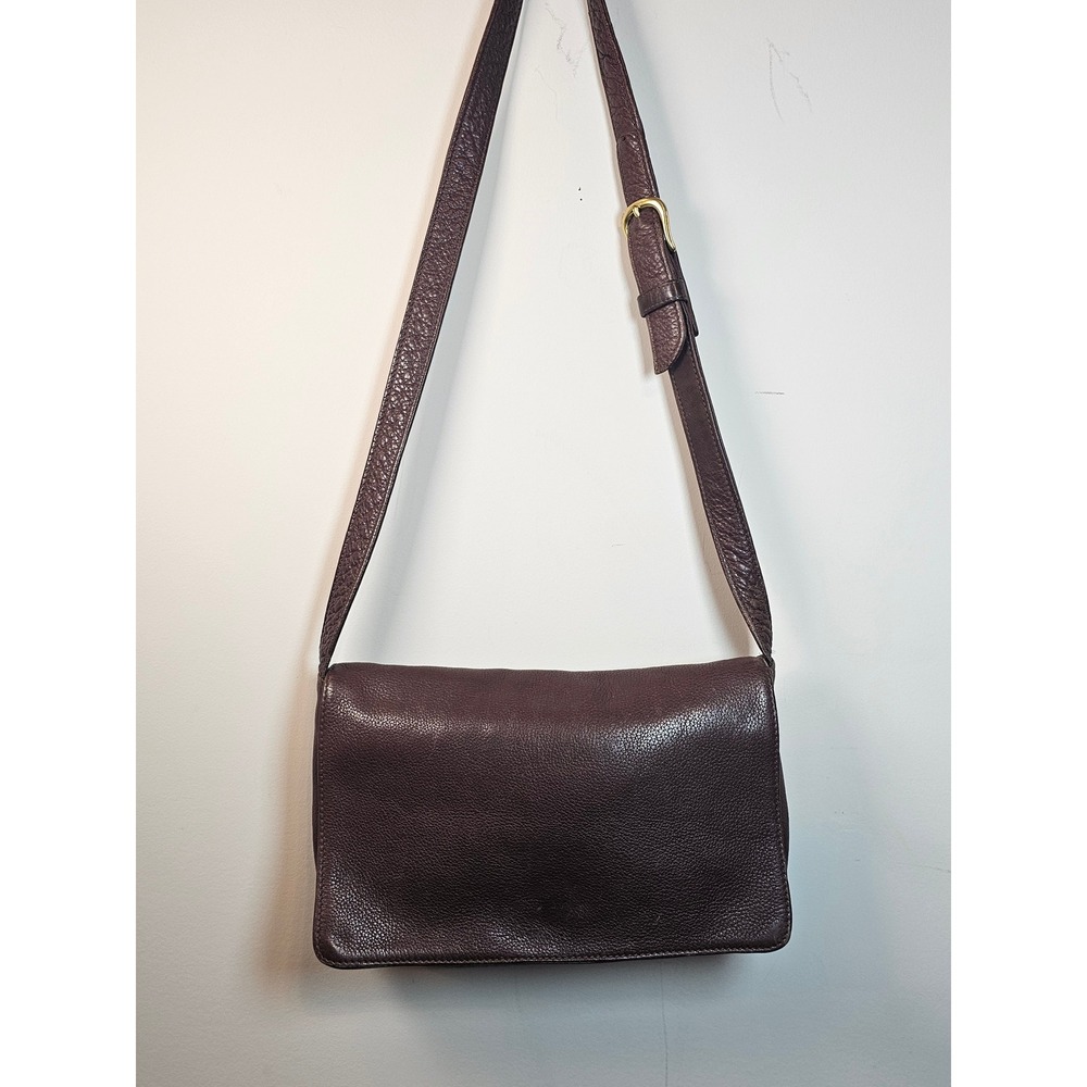 Libaire Dark Brown Pebbled Leather Crossbody Bag Made in USA Brass Hardware Flap